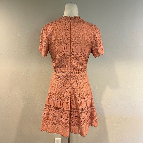 Elegant Short Sleeve Lace Mini Dress in Pale Peach color - Picture 8 of 14